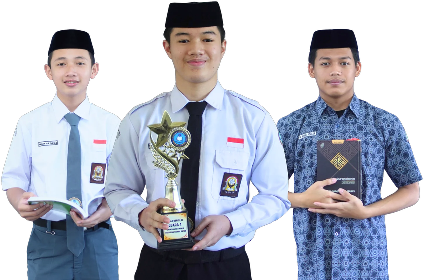 Tiga santri SMA DTBS Putra berseragam sekolah